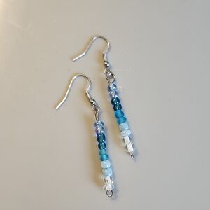 Blue and Silver Beaded Earrings